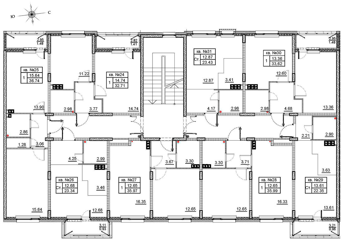 2-комнатная (Евро) квартира, 36.3 м² в ЖК "Верево Сити" - планировка этажа
