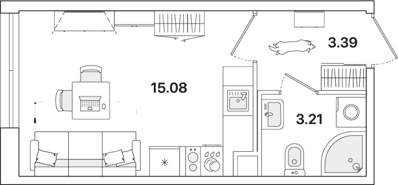 Квартира-студия, 21.68 м² - планировка, фото №1