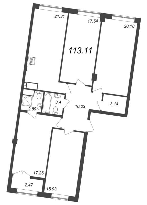 5-комнатная (Евро) квартира, 113.11 м² - планировка, фото №1