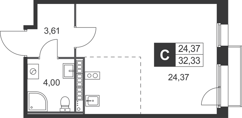 Квартира-студия, 32.33 м² в ЖК "Слобода" - планировка, фото №1
