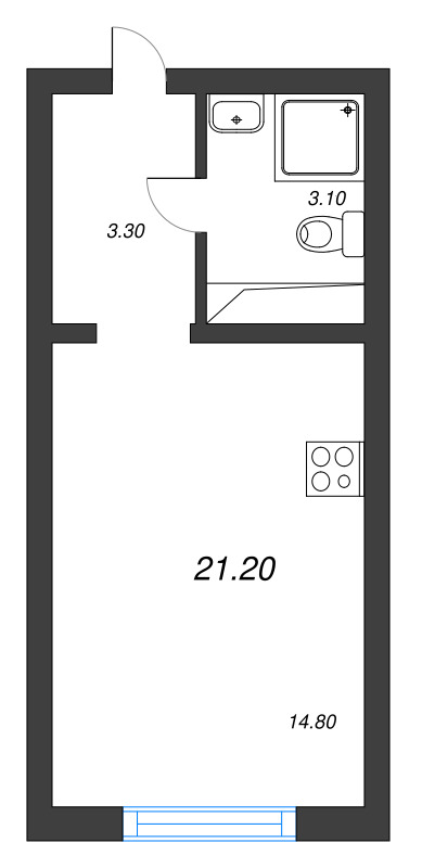 Квартира-студия, 21.2 м² в ЖК "Ручьи" - планировка, фото №1