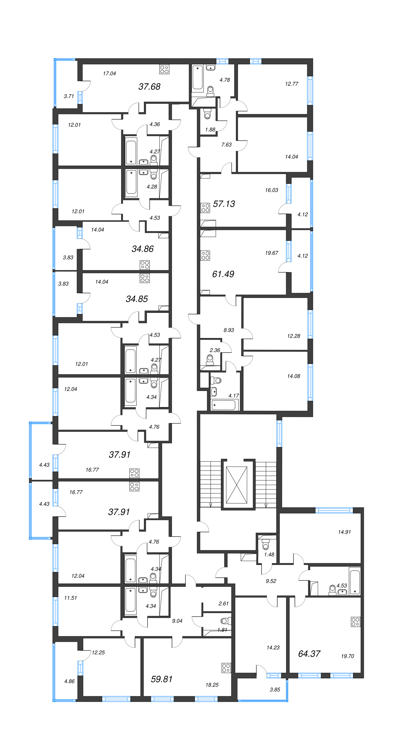 1-комнатная квартира, 34.85 м² в ЖК "Ясно.Янино" - планировка этажа