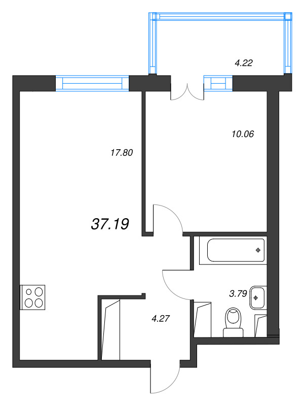 2-комнатная (Евро) квартира, 37.19 м² в ЖК "Кронунг Янино" - планировка, фото №1