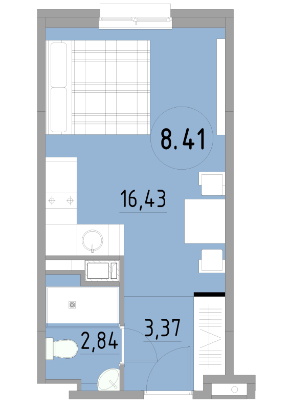 Квартира-студия, 22.64 м² в ЖК "Cosmos Smart Yuzhny" - планировка, фото №1