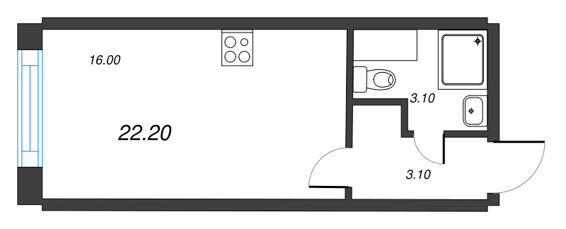 Квартира-студия, 22.2 м² в ЖК "Измайловский" - планировка, фото №1
