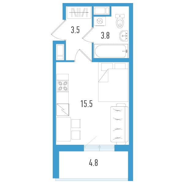 Квартира-студия, 25.2 м² в ЖК "Аэросити" - планировка, фото №1