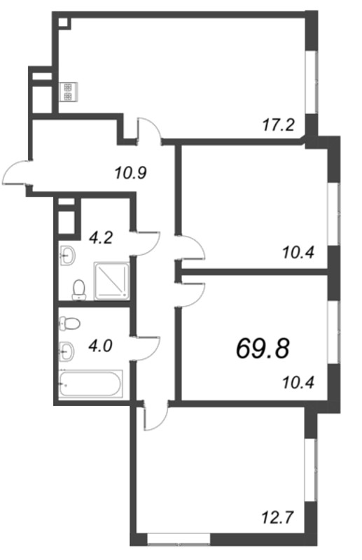 4-комнатная (Евро) квартира, 69.8 м² в ЖК "Парусная 1" - планировка, фото №1