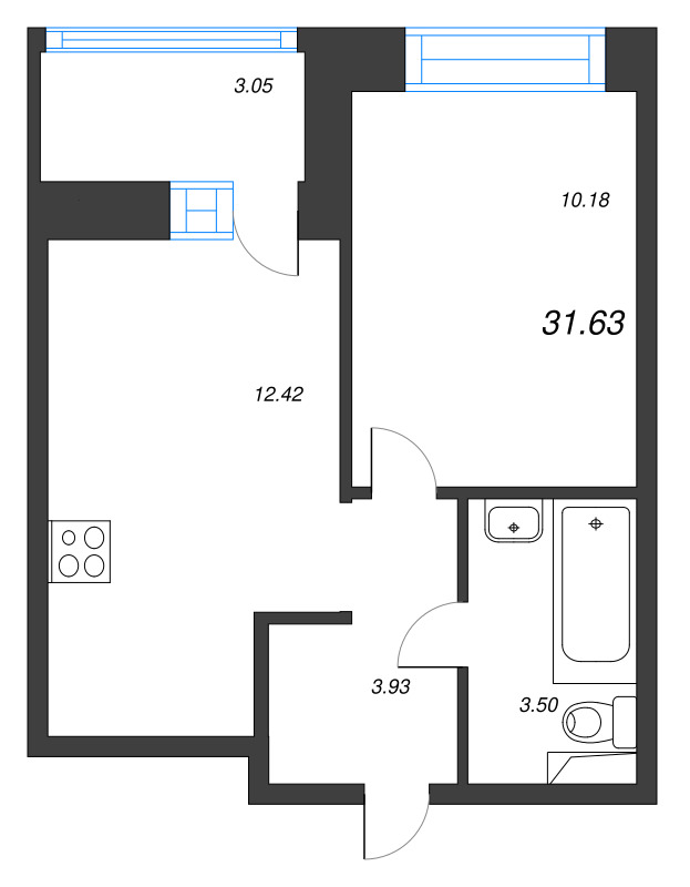 1-комнатная квартира, 31.63 м² в ЖК "Уютный" - планировка, фото №1