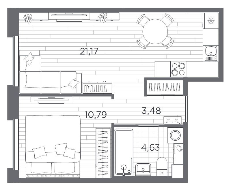 2-комнатная (Евро) квартира, 40.07 м² в ЖК "PLUS Пулковский" - планировка, фото №1