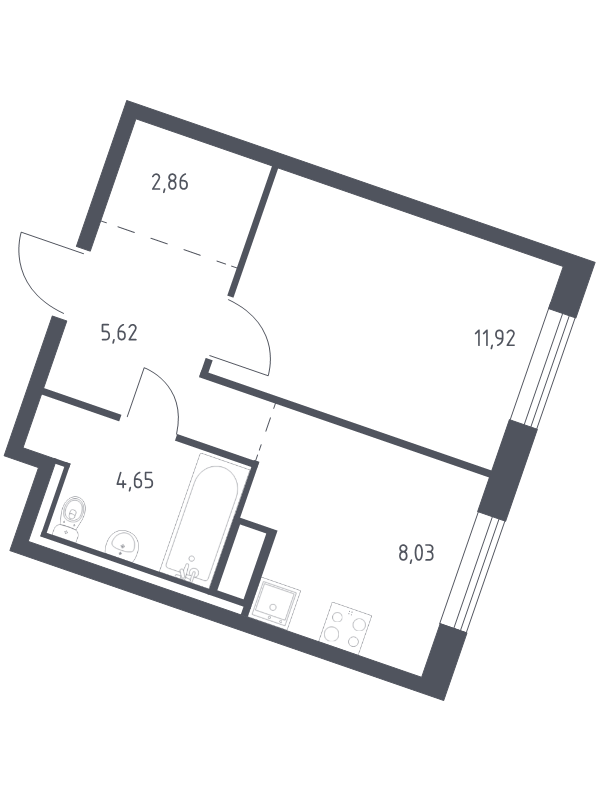 1-комнатная квартира, 33.08 м² в ЖК "Квартал Лаголово" - планировка, фото №1