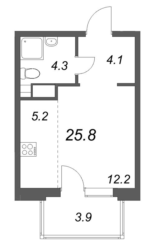 Квартира-студия, 25.8 м² в ЖК "М36" - планировка, фото №1
