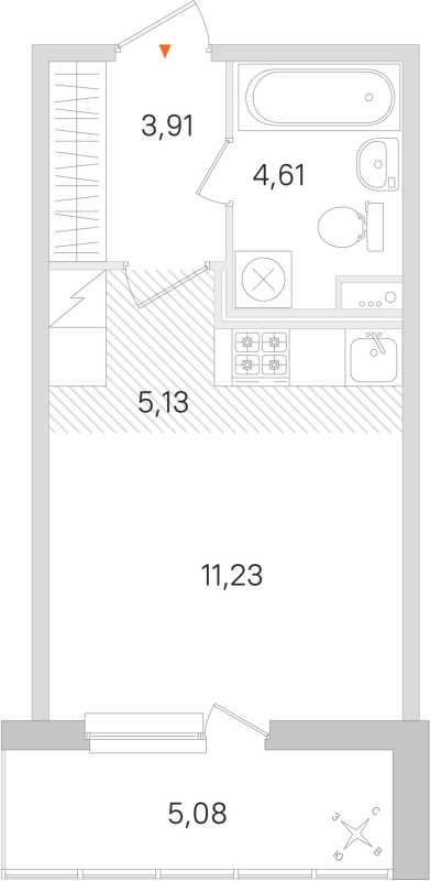 Квартира-студия, 24.88 м² в ЖК "Ясно.Янино" - планировка, фото №1