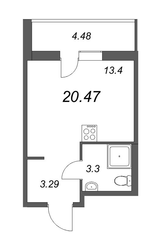 Квартира-студия, 20.47 м² - планировка, фото №1