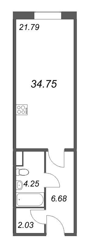 Квартира-студия, 34.75 м² - планировка, фото №1