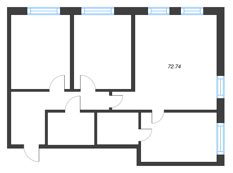 3-комнатная квартира, 72.74 м² в ЖК "Zoom на Неве" - планировка, фото №1