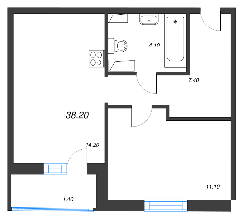 1-комнатная квартира, 38.2 м² в ЖК "Ветер перемен 2" - планировка, фото №1