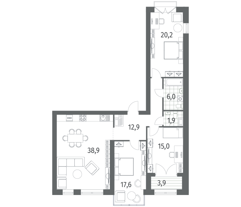 4-комнатная (Евро) квартира, 114.5 м² - планировка, фото №1