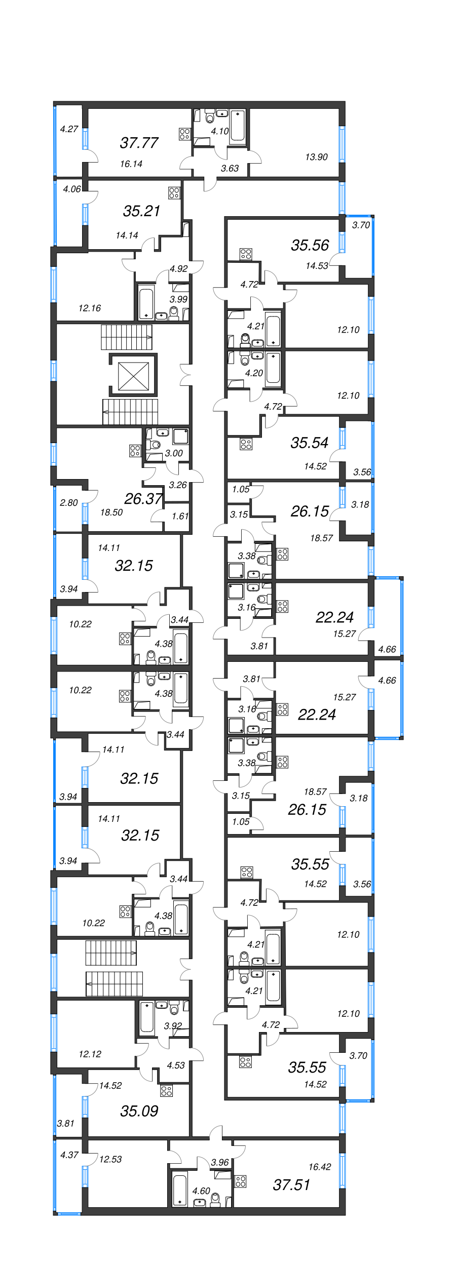 1-комнатная квартира, 35.55 м² в ЖК "Любоград" - планировка этажа