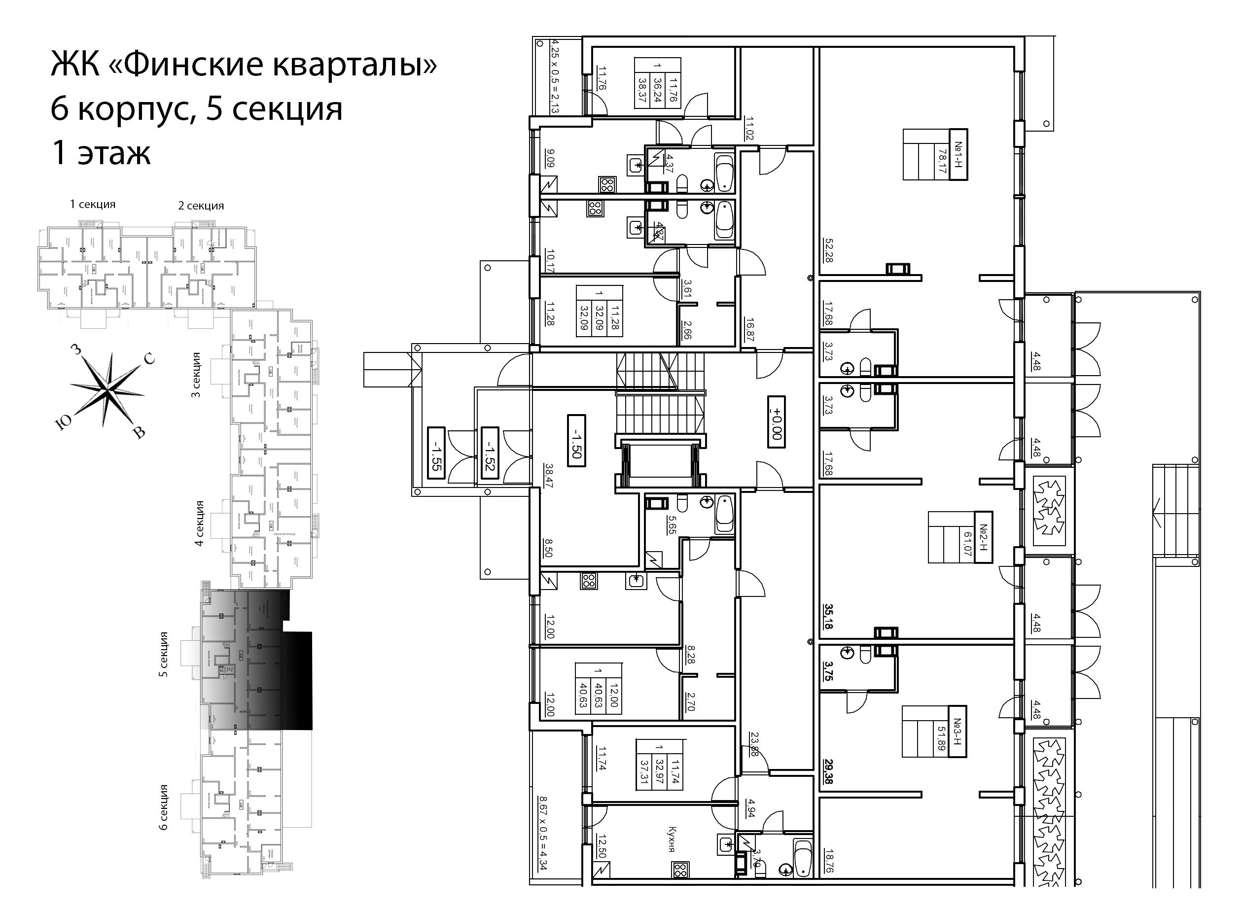 1-комнатная квартира, 39.77 м² в ЖК "Панорама Юкки" - планировка этажа