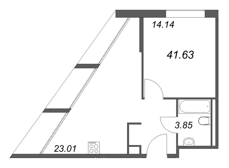 2-комнатная (Евро) квартира, 41.63 м² в ЖК "Арт Плаза" - планировка, фото №1