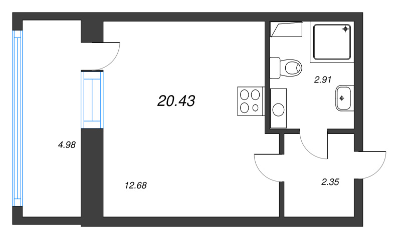 Квартира-студия, 20.43 м² - планировка, фото №1