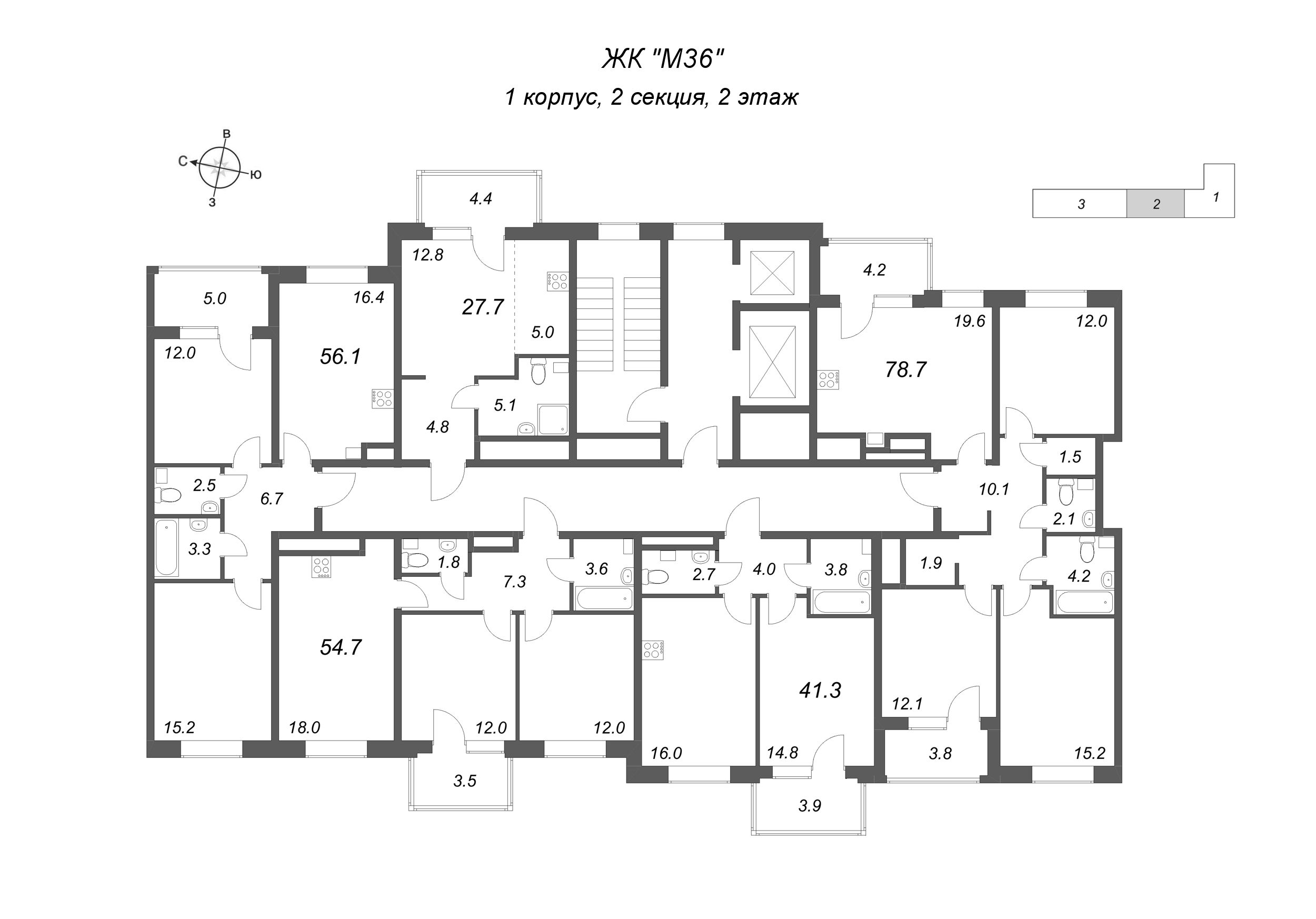 Квартира-студия, 27.7 м² в ЖК "М36" - планировка этажа