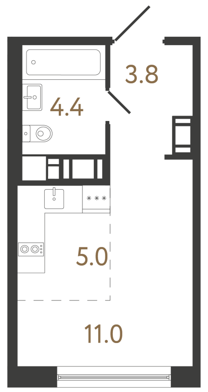 Квартира-студия, 24.2 м² - планировка, фото №1
