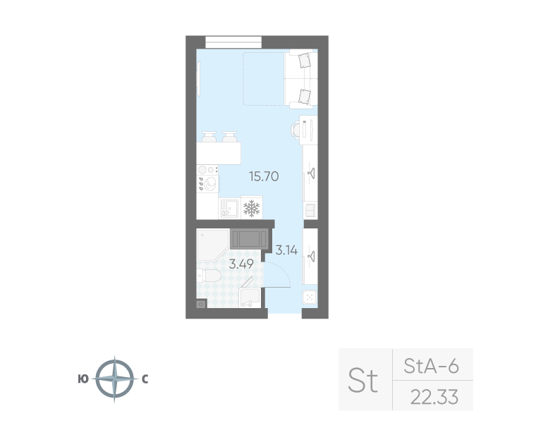 Квартира-студия, 22.33 м² в ЖК "Морская миля" - планировка, фото №1