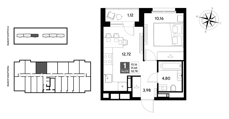 1-комнатная квартира, 32.78 м² в ЖК "Догма Юкки" - планировка, фото №1