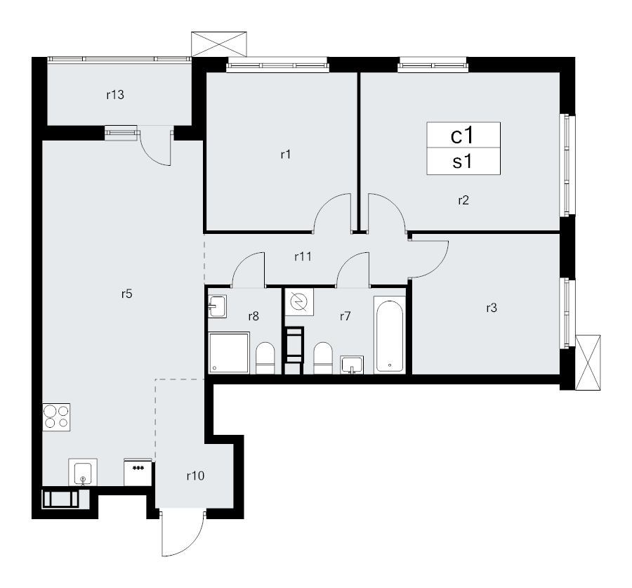 4-комнатная (Евро) квартира, 78.9 м² в ЖК "А101 Лаголово" - планировка, фото №1