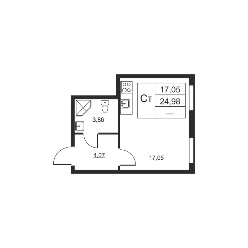 Квартира-студия, 24.98 м² в ЖК "Высота" - планировка, фото №1