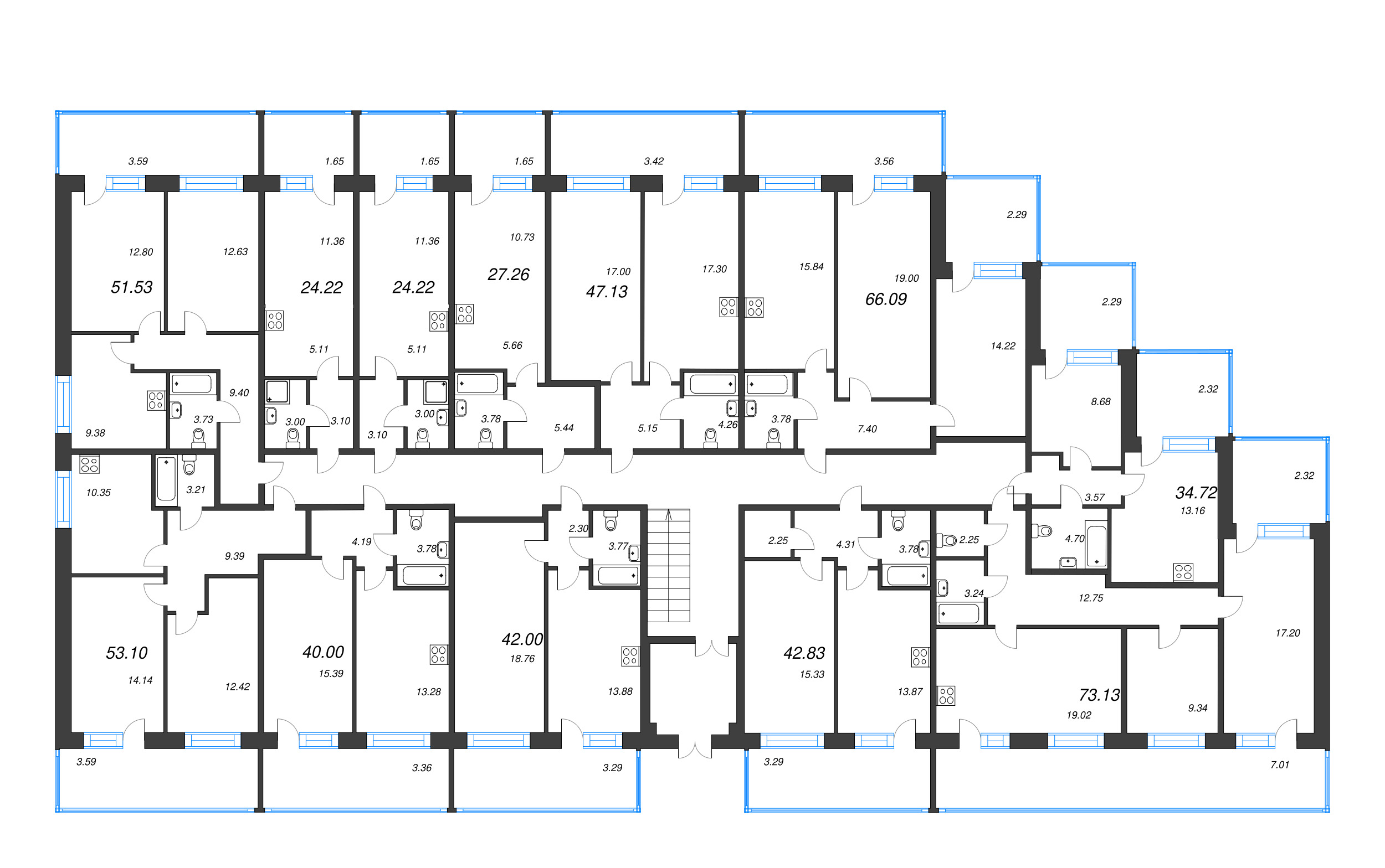 3-комнатная (Евро) квартира, 73.13 м² в ЖК "Капральский берег" - планировка этажа
