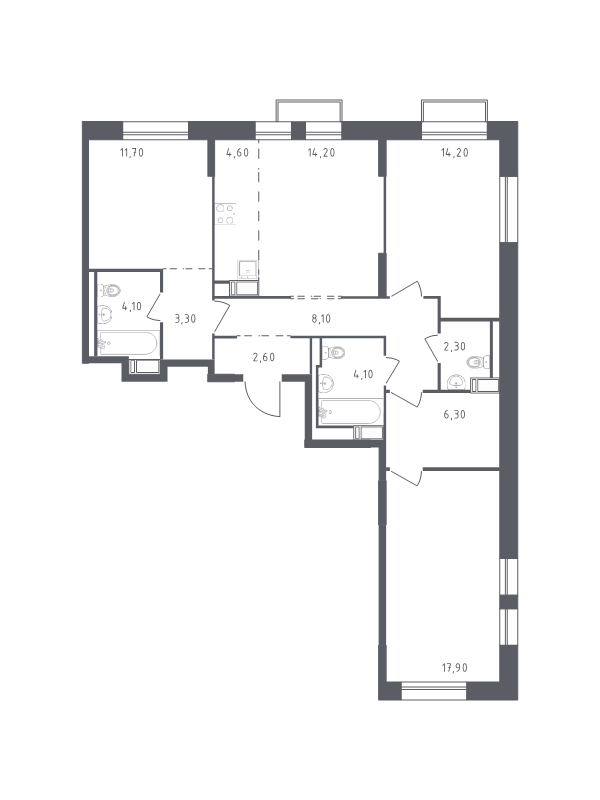 4-комнатная (Евро) квартира, 93.4 м² - планировка, фото №1