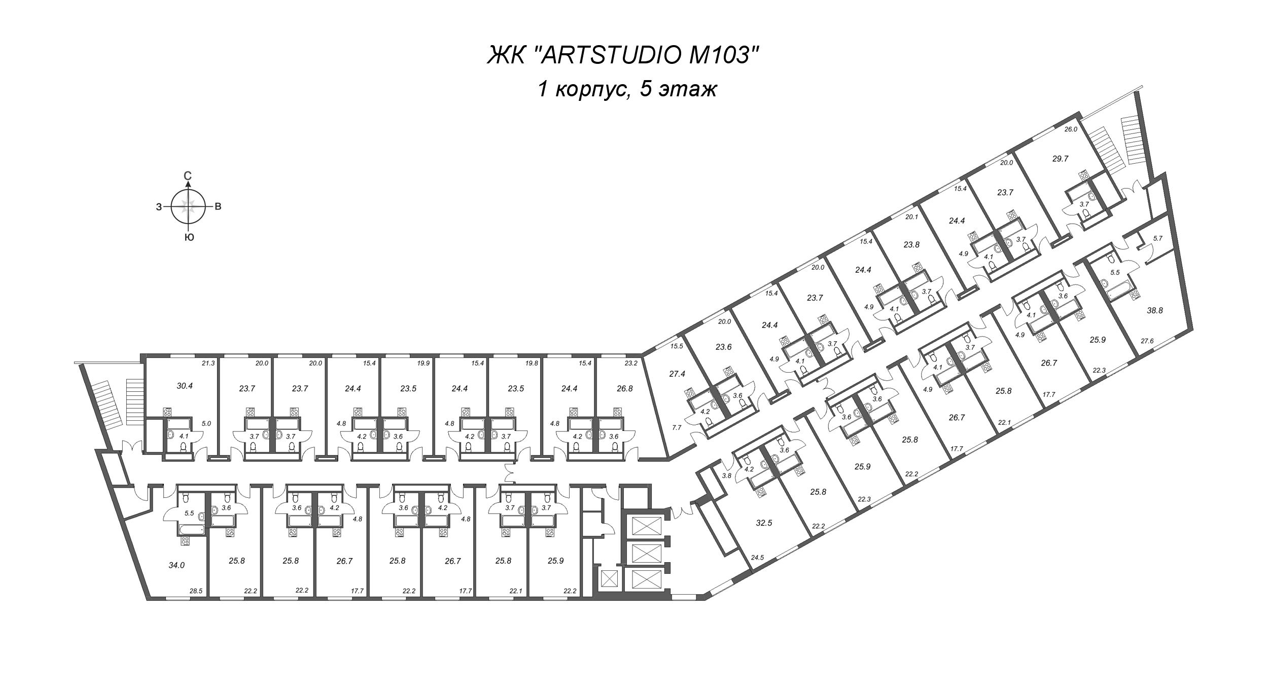 Квартира-студия, 25.9 м² в ЖК "ARTSTUDIO M103" - планировка этажа