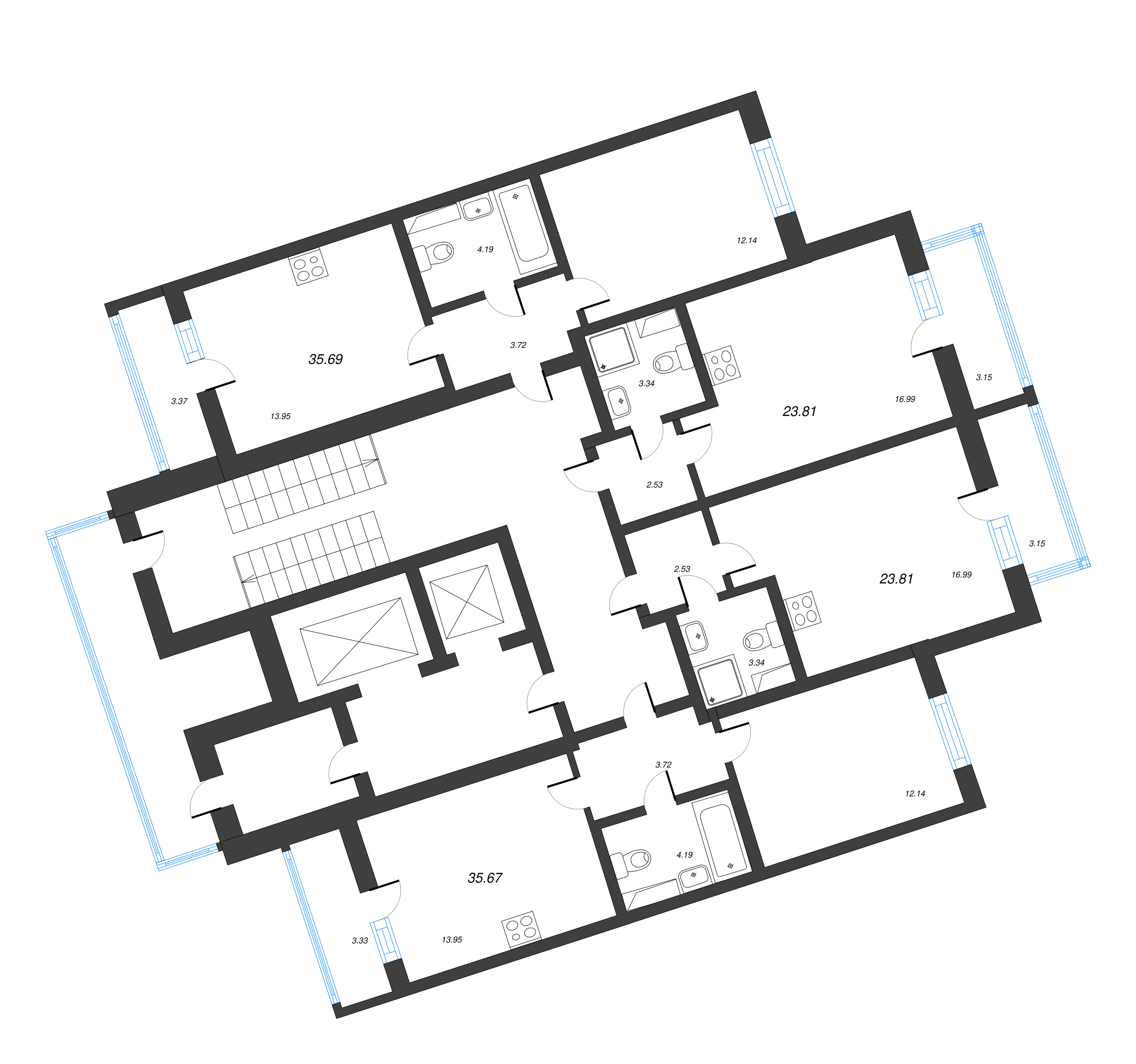 Квартира-студия, 23.81 м² в ЖК "Лето" - планировка этажа