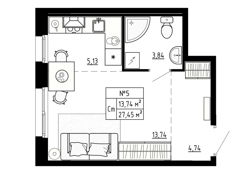 Квартира-студия, 27.9 м² - планировка, фото №1