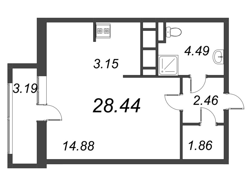 Квартира-студия, 28.44 м² - планировка, фото №1