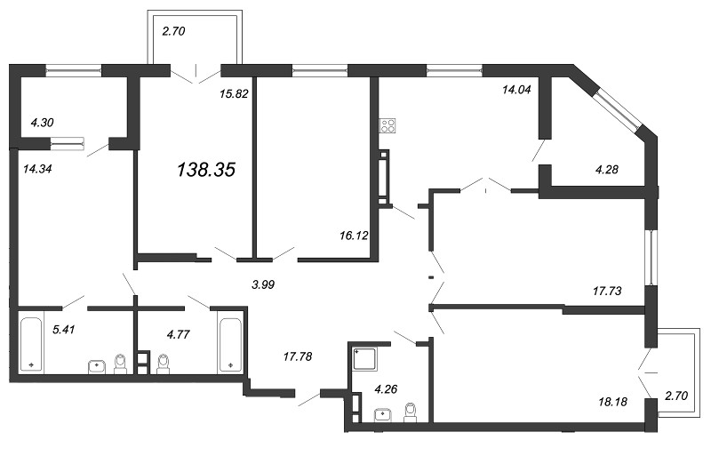 5-комнатная квартира, 139.5 м² в ЖК "Петровская Доминанта" - планировка, фото №1