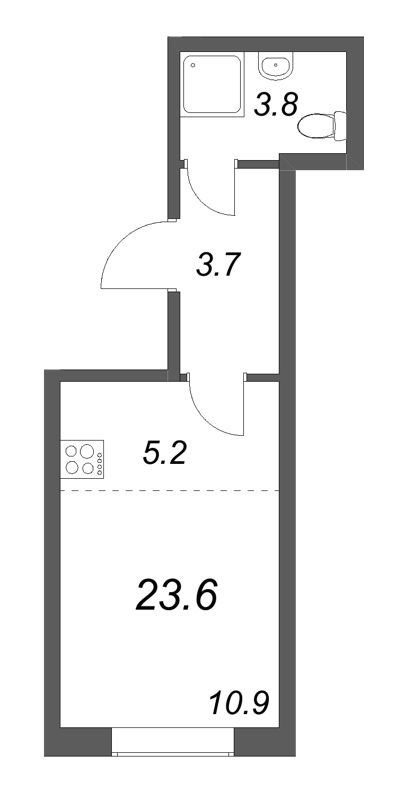 Квартира-студия, 23.6 м² - планировка, фото №1