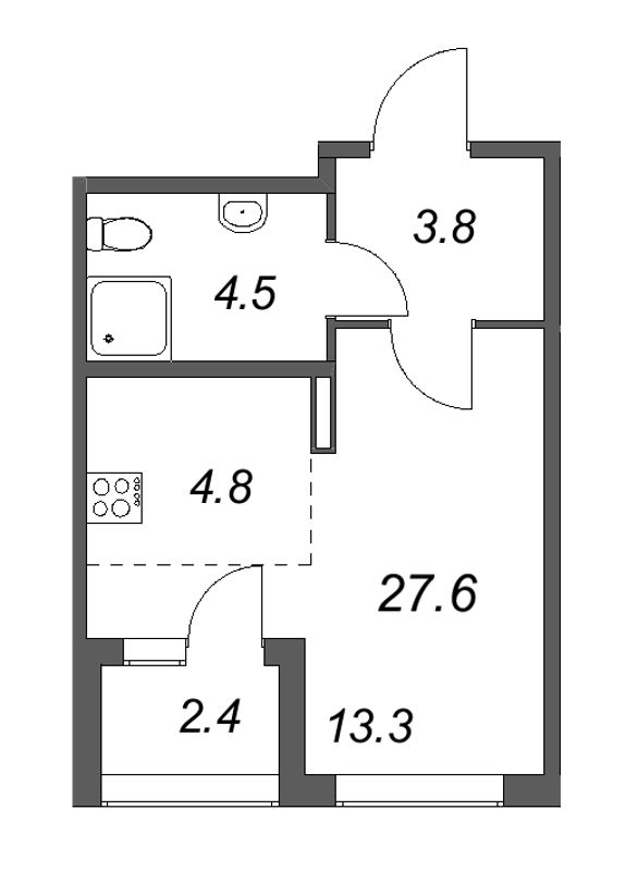 Квартира-студия, 27.6 м² в ЖК "Пулковский дом" - планировка, фото №1