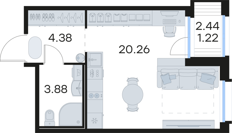 Квартира-студия, 29.74 м² в ЖК "GloraX Парголово" - планировка, фото №1