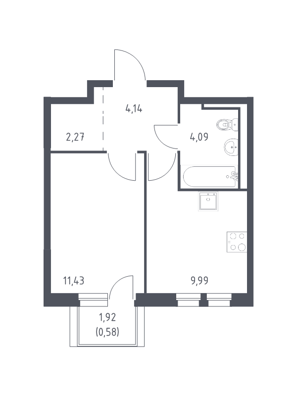 1-комнатная квартира, 32.5 м² в ЖК "Невская Долина" - планировка, фото №1