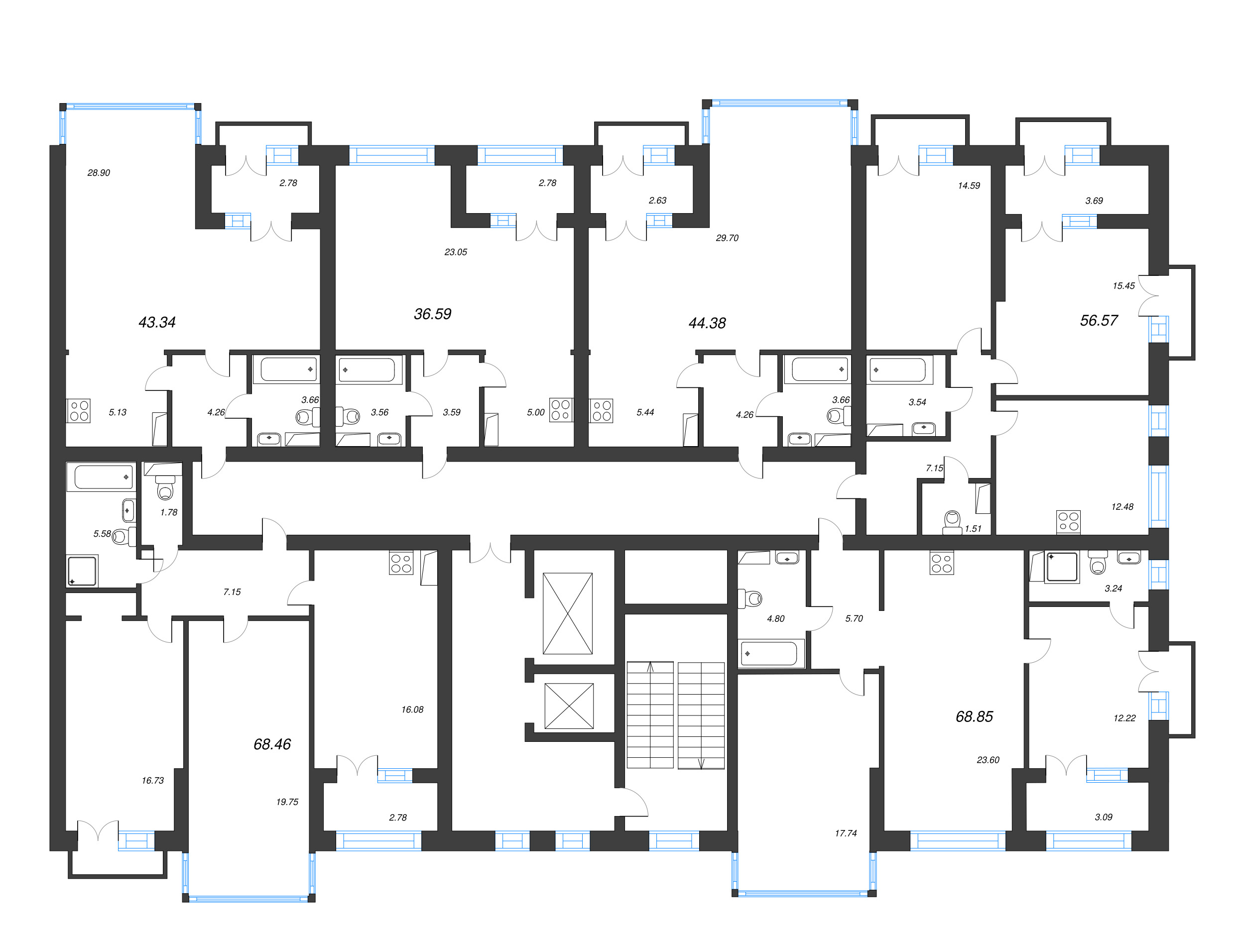 3-комнатная (Евро) квартира, 72 м² в ЖК "Наука" - планировка этажа
