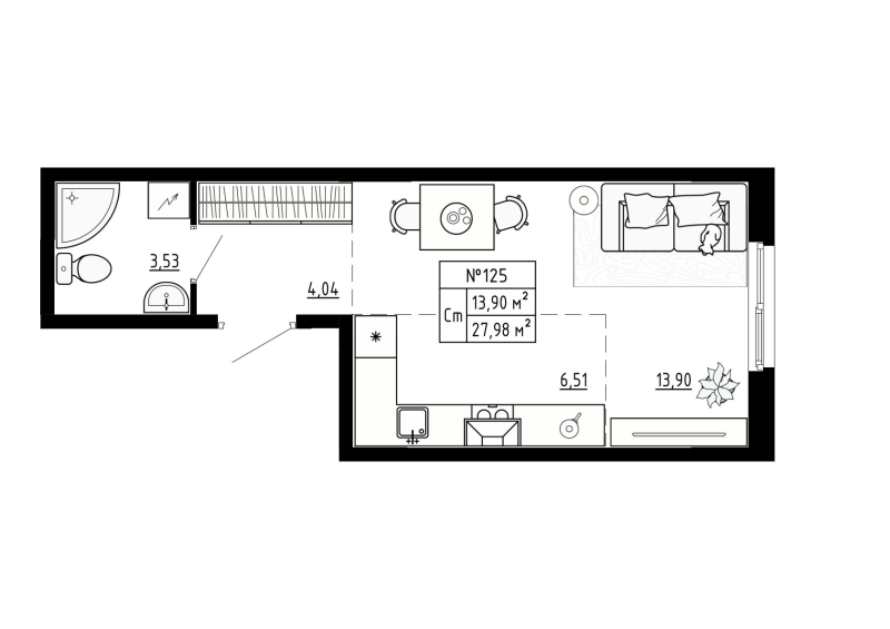 Квартира-студия, 27.98 м² в ЖК "Аннино Сити" - планировка, фото №1