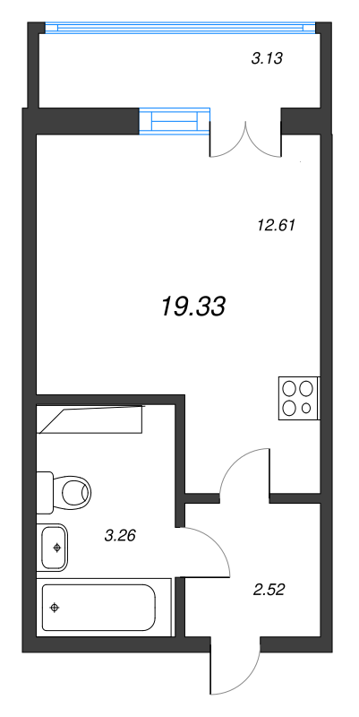 Квартира-студия, 19.33 м² - планировка, фото №1