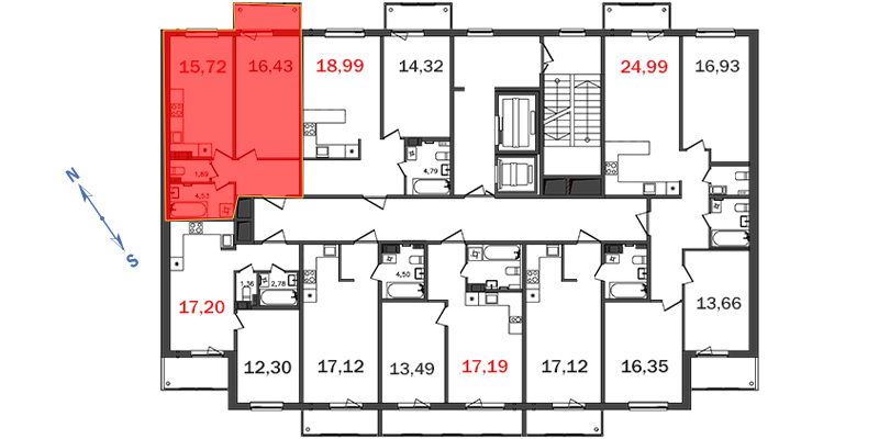 2-комнатная (Евро) квартира, 44.2 м² в ЖК "Верхний" - планировка, фото №1