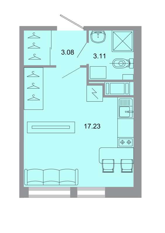 Квартира-студия, 23 м² - планировка, фото №1