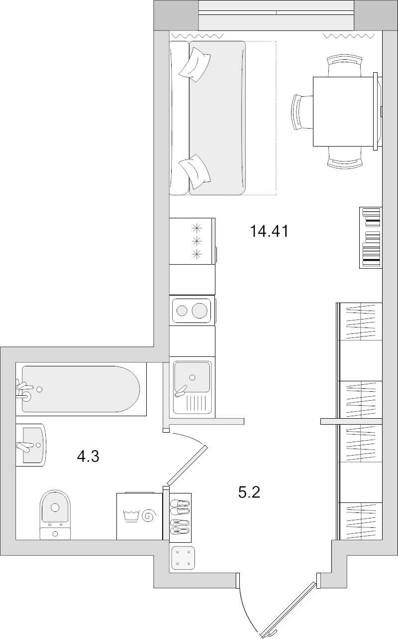 Квартира-студия, 23.91 м² - планировка, фото №1
