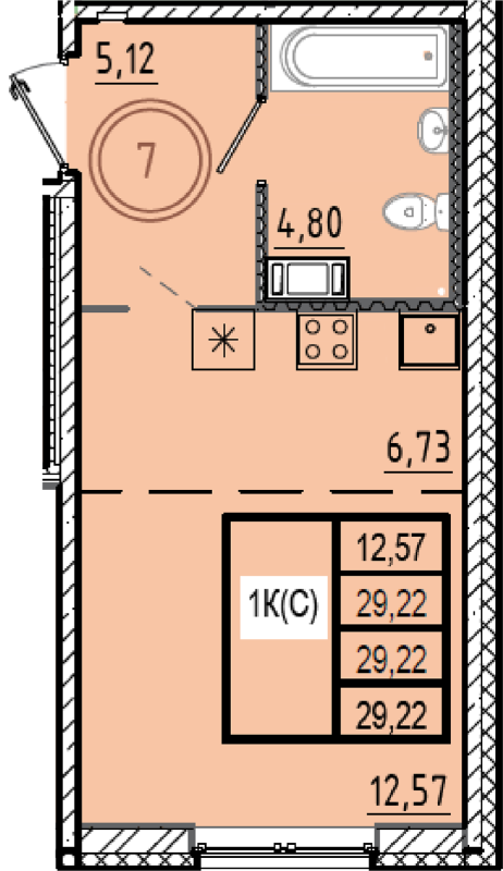 Квартира-студия, 29.22 м² в ЖК "Образцовый квартал 9.1" - планировка, фото №1