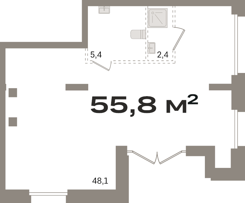 Помещение, 55.8 м² в ЖК "Брусника в Новоселье" - планировка, фото №1